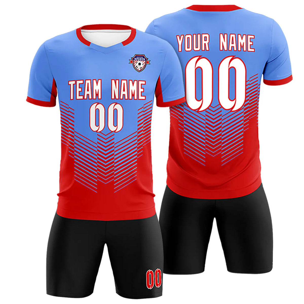 Custom Powder Blue Red Sport Soccer Sets Jersey