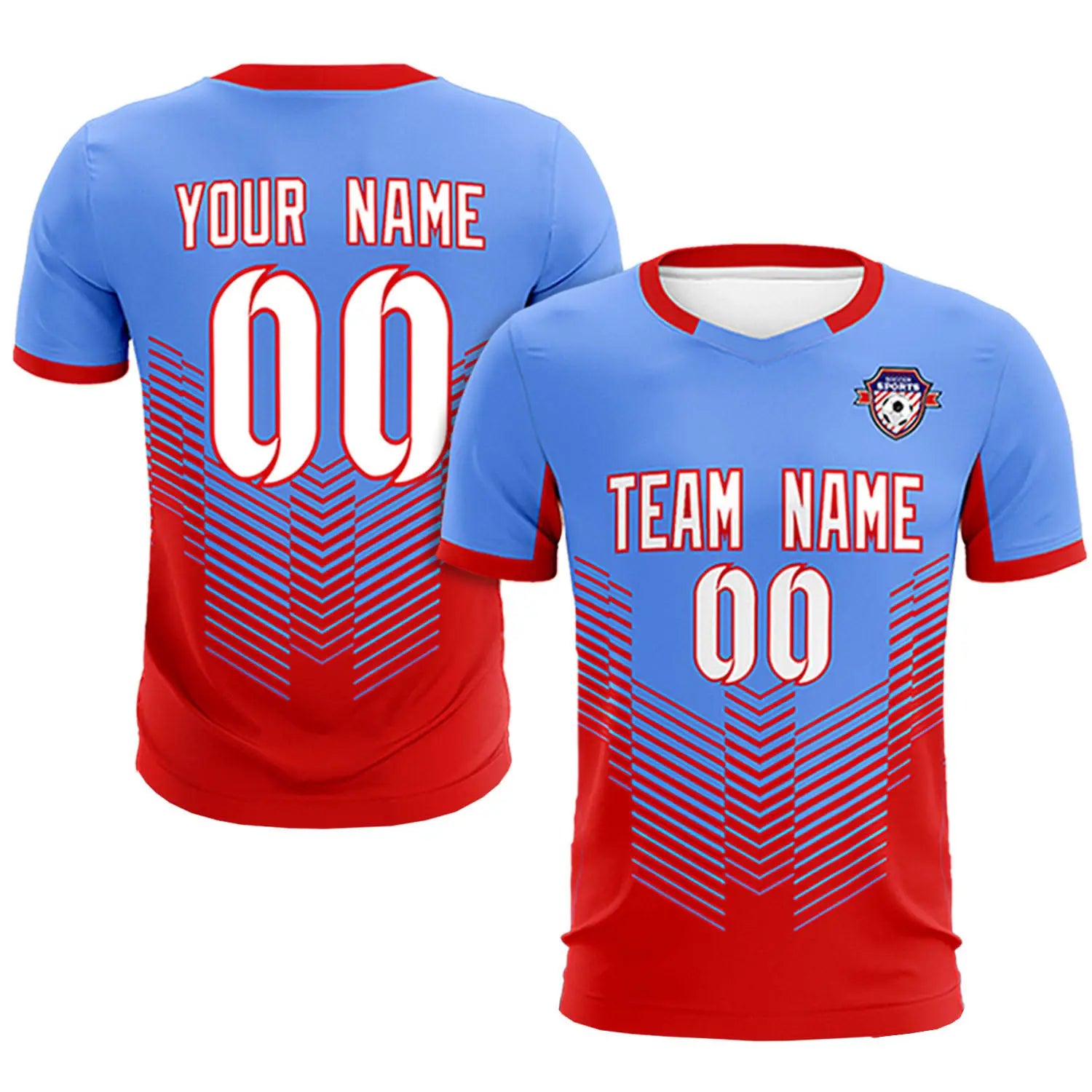 Custom Powder Blue Red Sport Soccer Sets Jersey