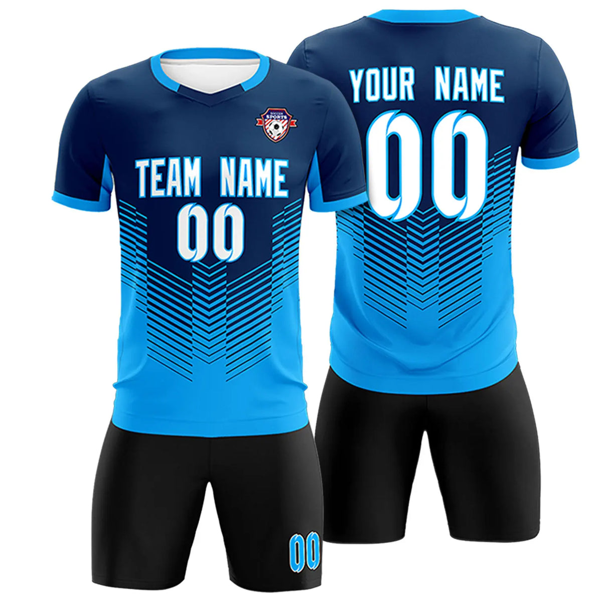 Custom Navy Powder Blue Sport Soccer Sets Jersey