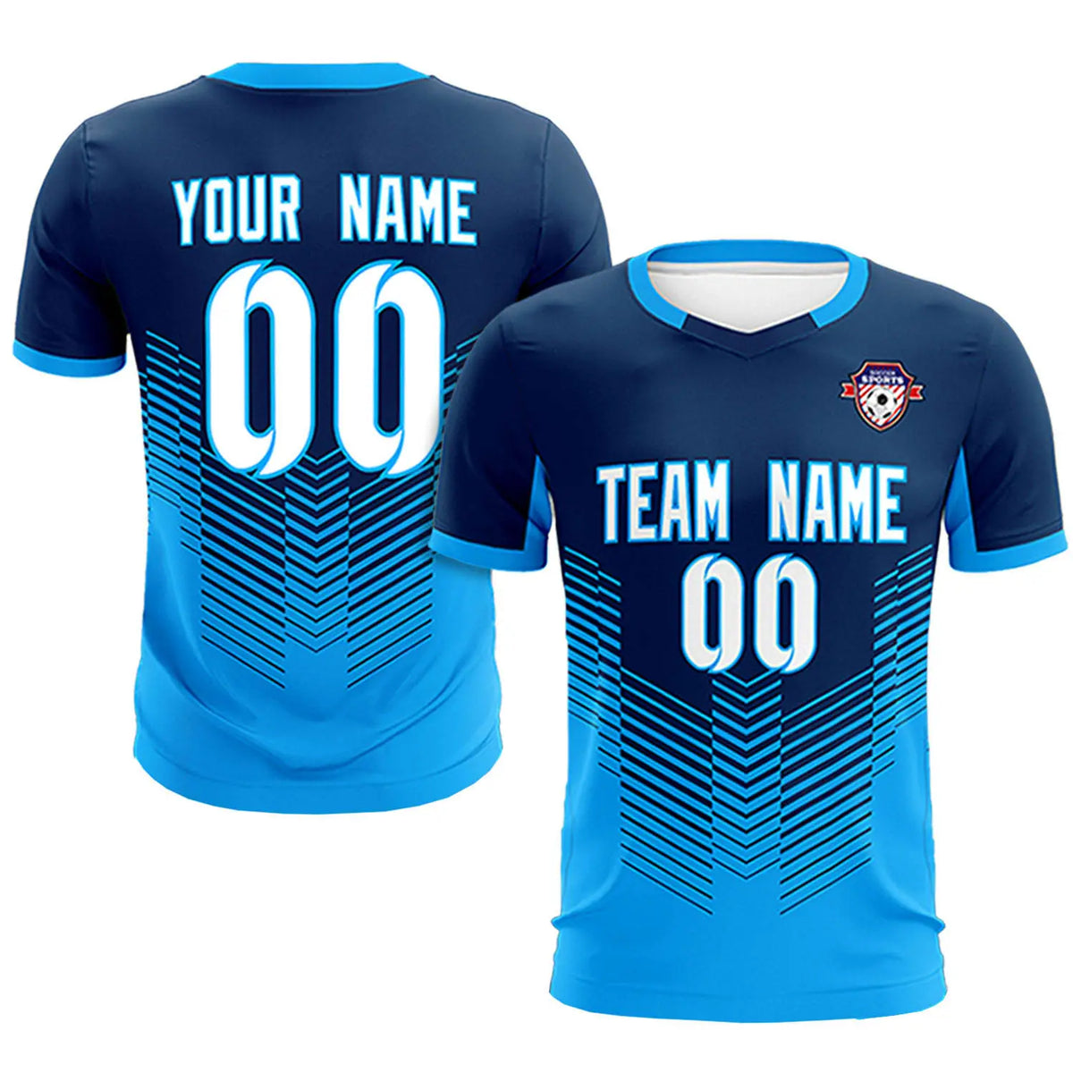 Custom Navy Powder Blue Sport Soccer Sets Jersey