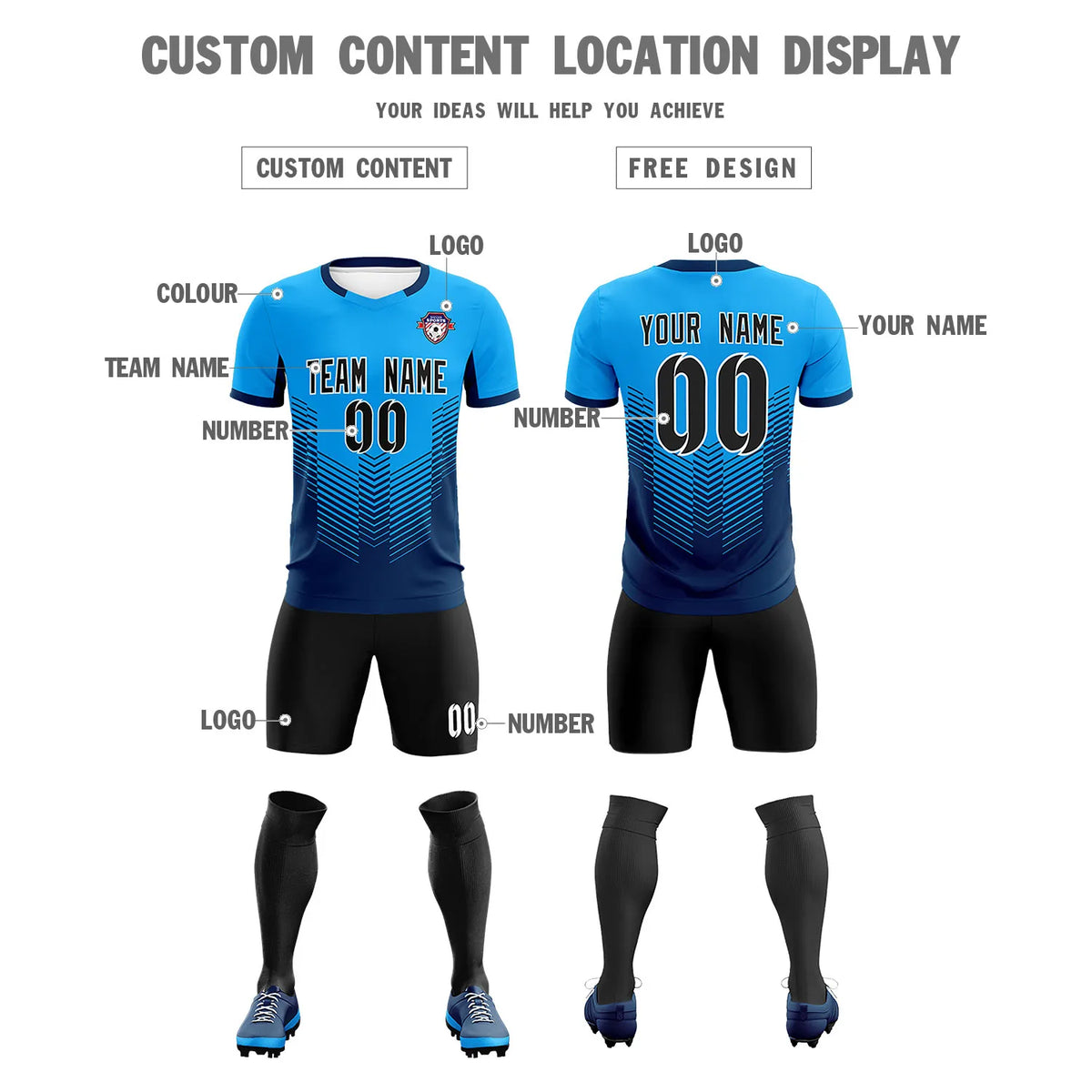 Custom Powder Blue Navy Sport Soccer Sets Jersey