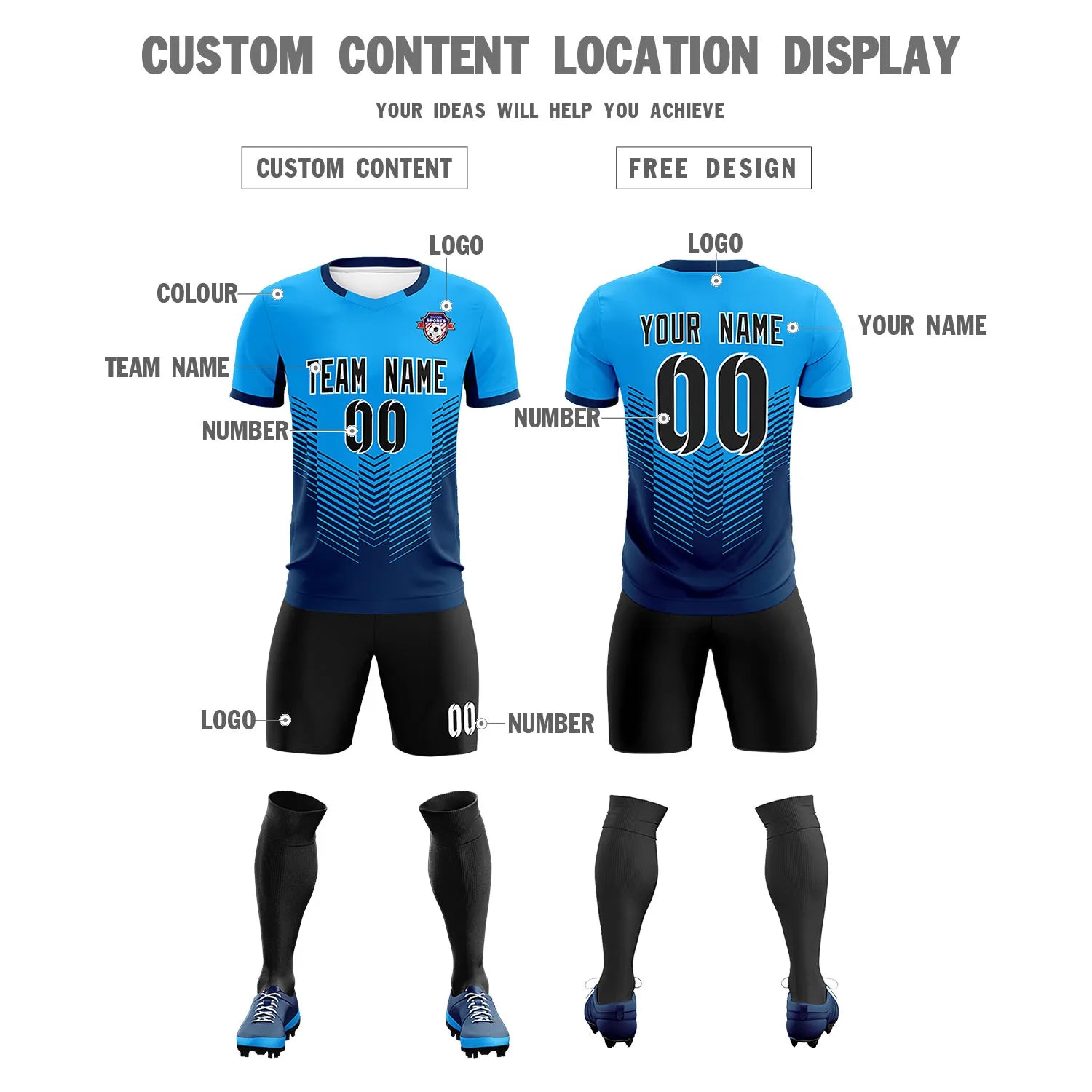 Custom Powder Blue Navy Sport Soccer Sets Jersey