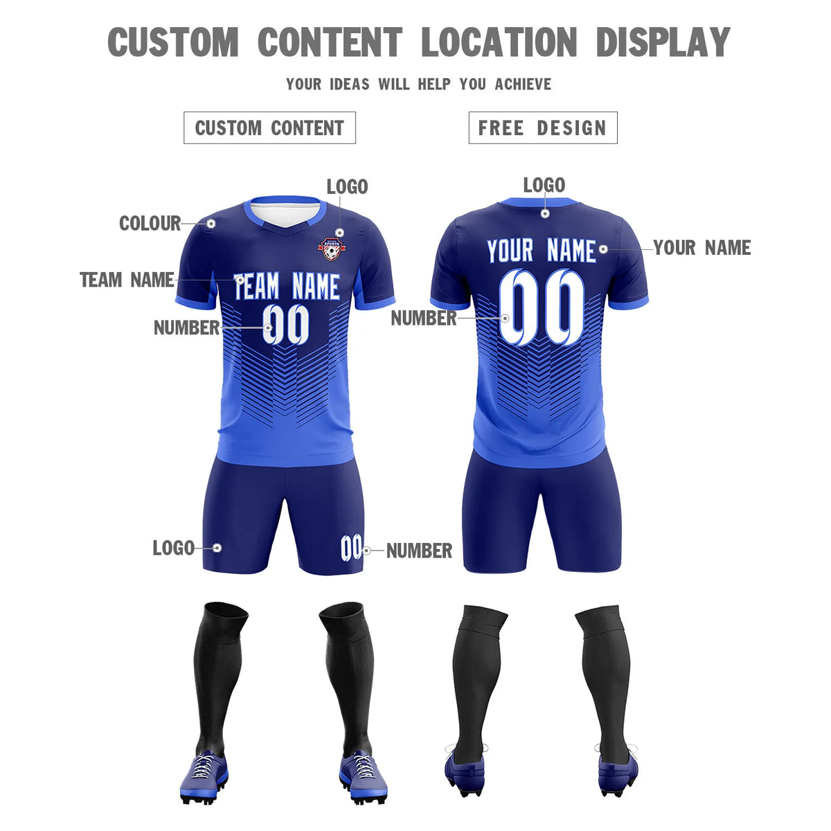 Custom Navy Royal Blue Sport Soccer Sets Jersey