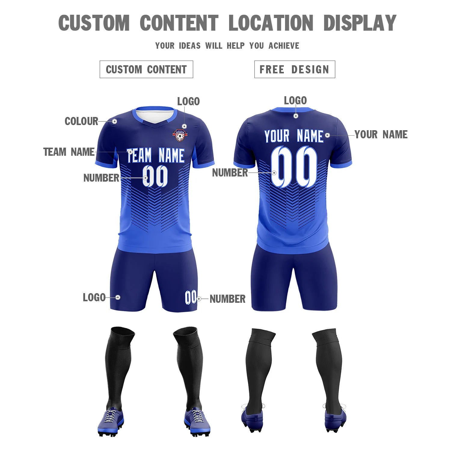 Custom Navy Royal Blue Sport Soccer Sets Jersey
