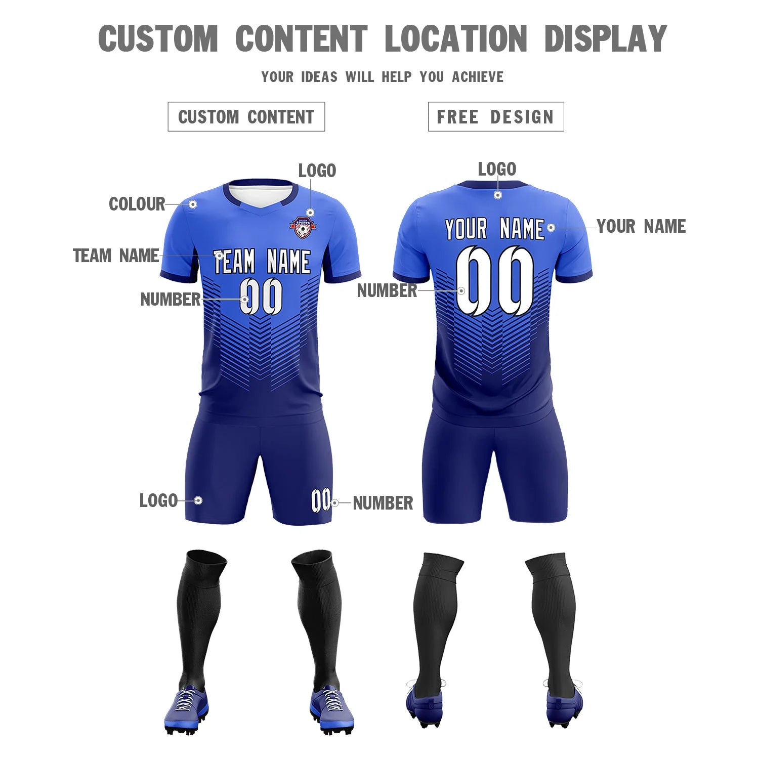 Custom Royal Blue Navy Sport Soccer Sets Jersey
