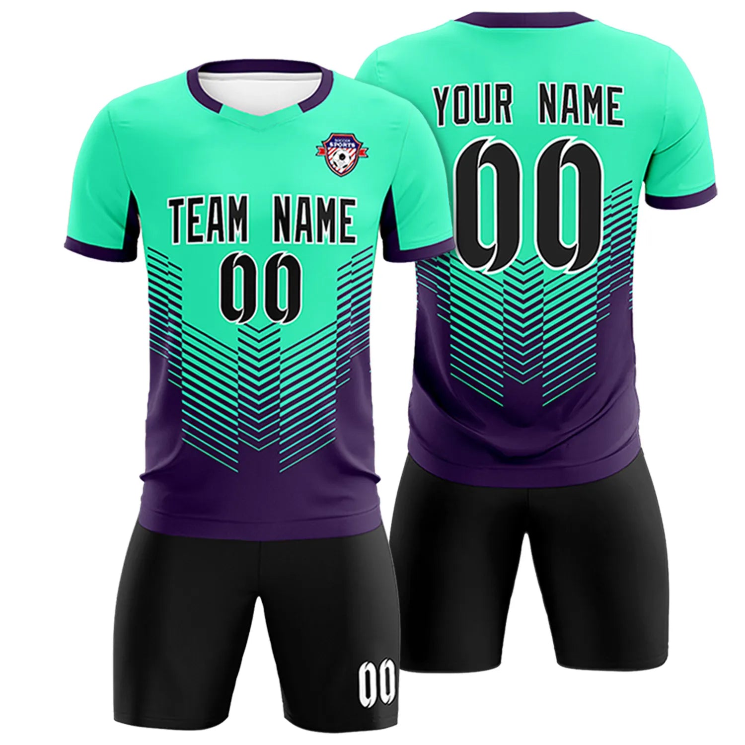 Custom Bright Green Dark Purple Sport Soccer Sets Jersey