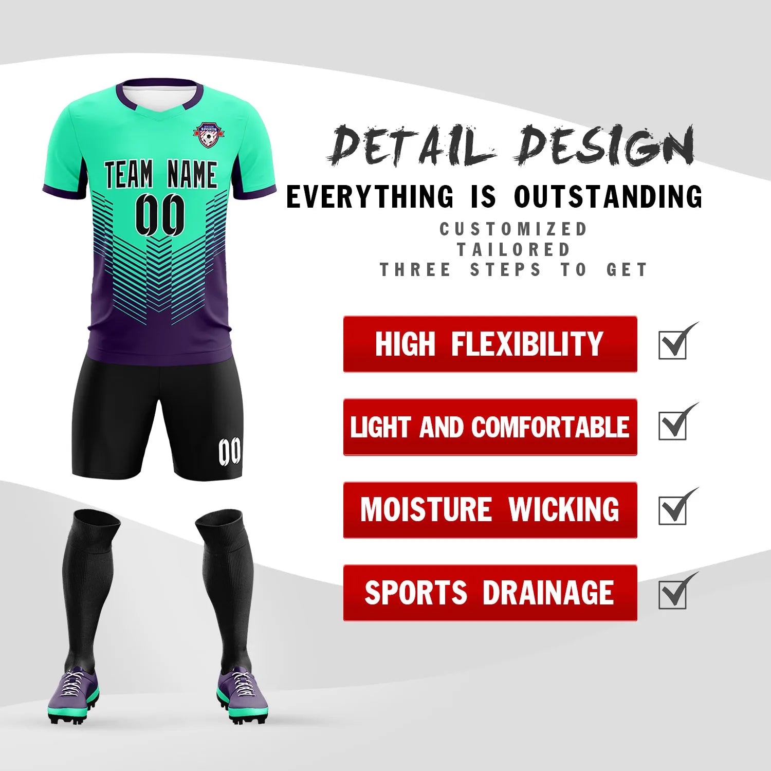 Custom Bright Green Dark Purple Sport Soccer Sets Jersey