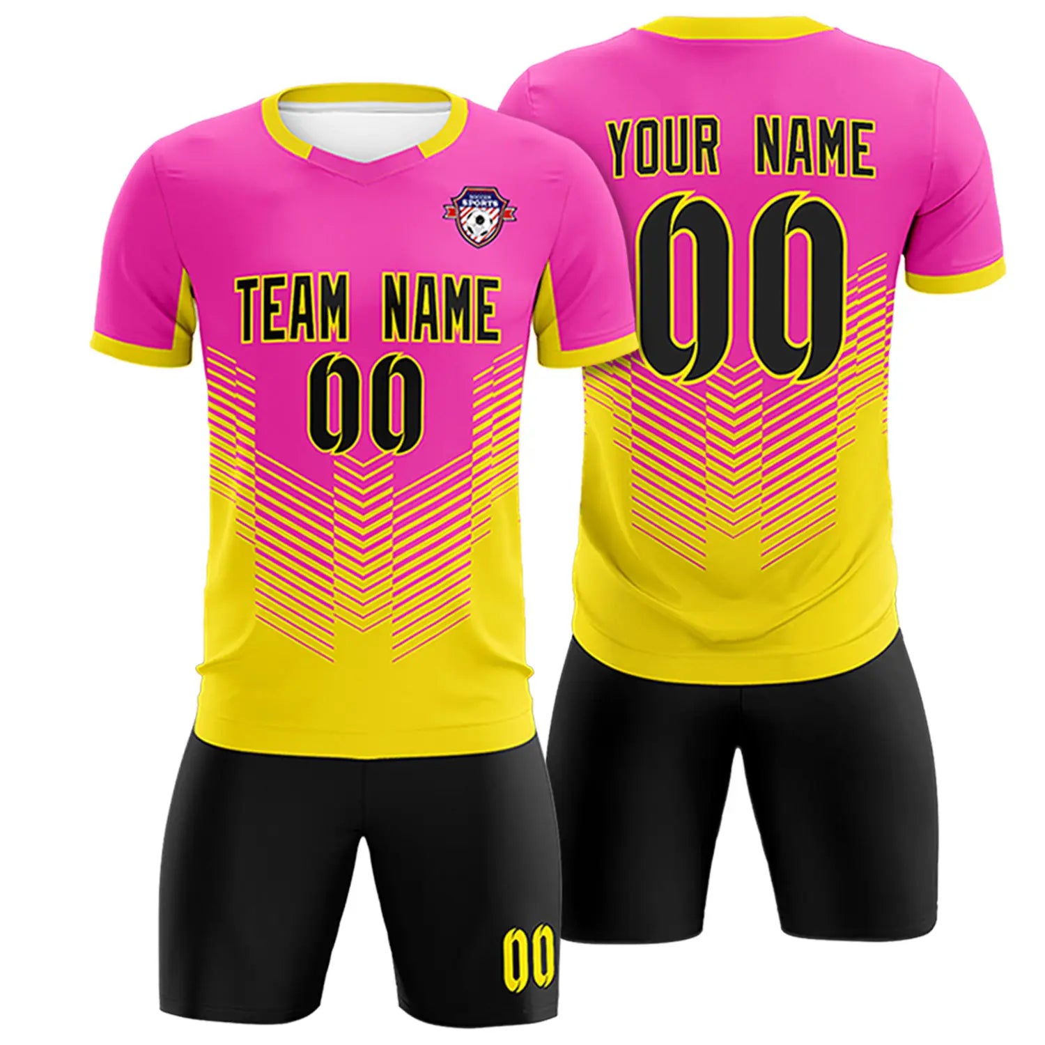 Custom Pink Yellow Sport Soccer Sets Jersey