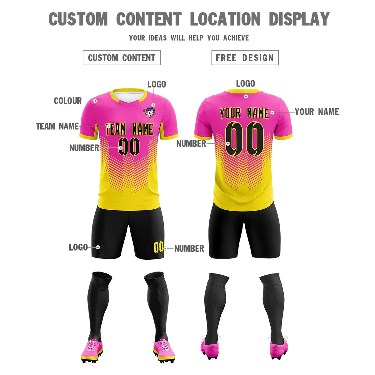 Custom Pink Yellow Sport Soccer Sets Jersey