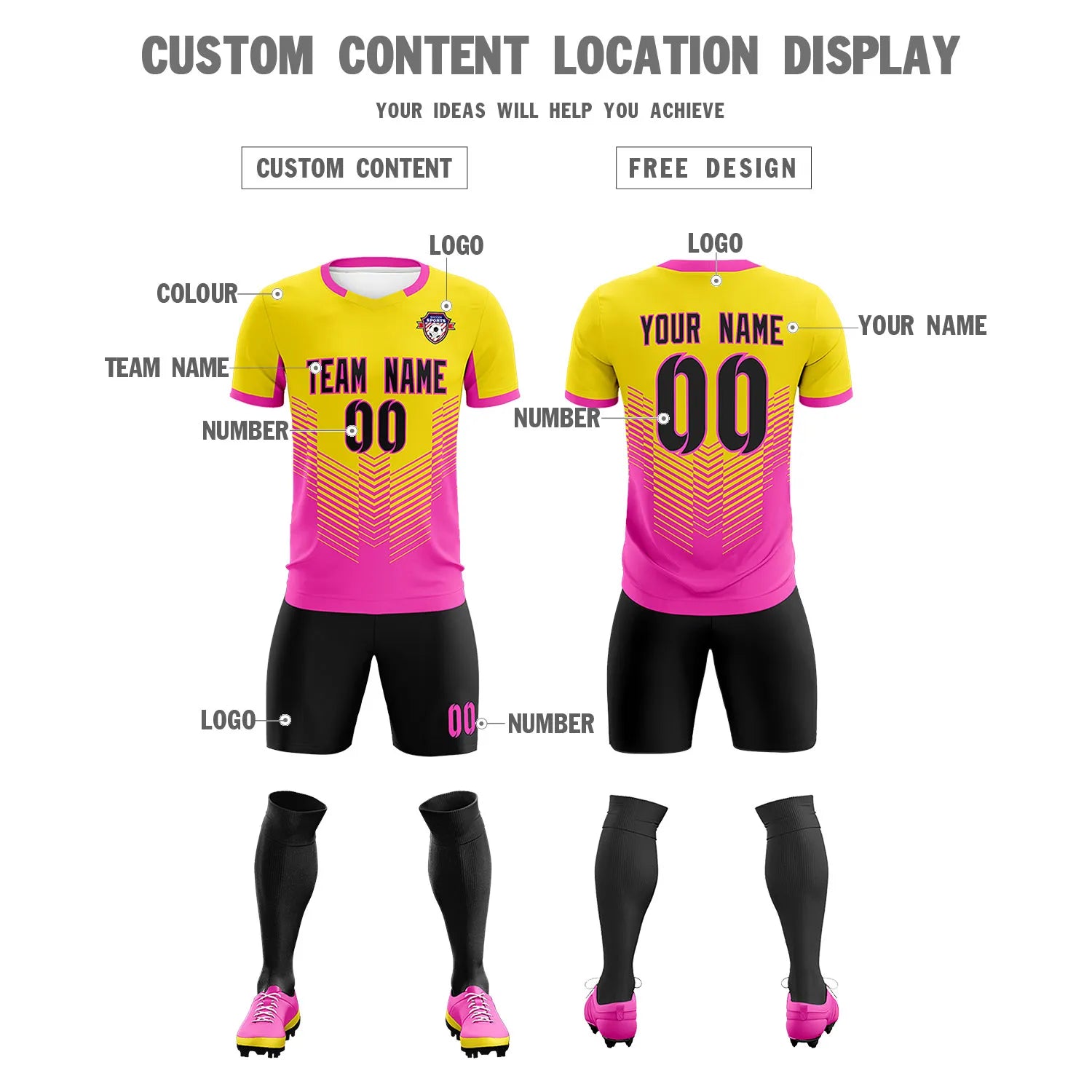 Custom Yellow Pink Sport Soccer Sets Jersey