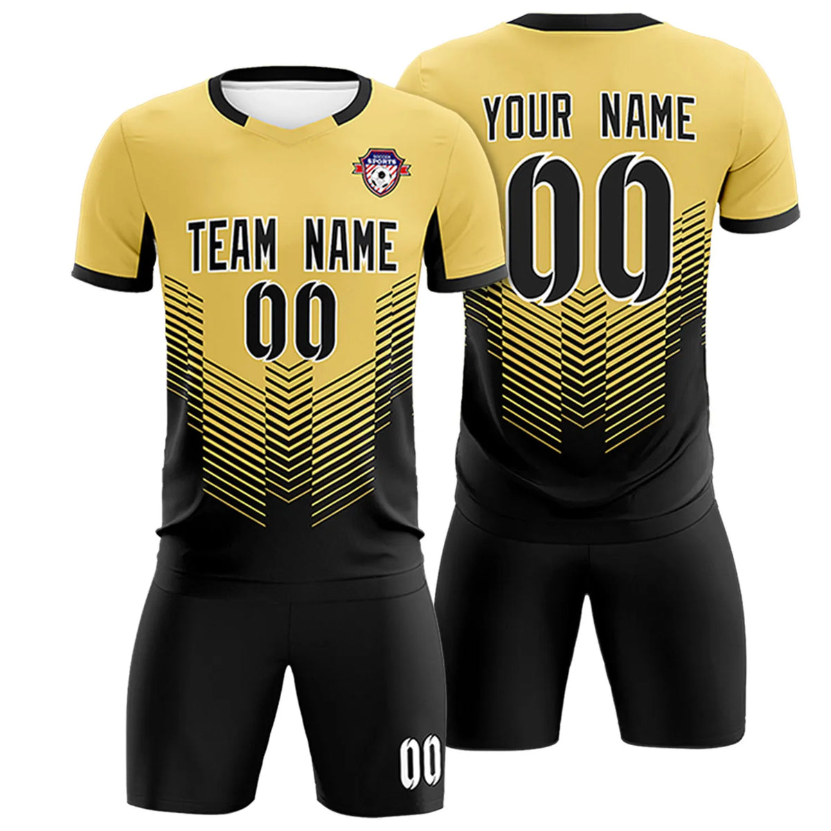Custom Old Gold Black Sport Soccer Sets Jersey