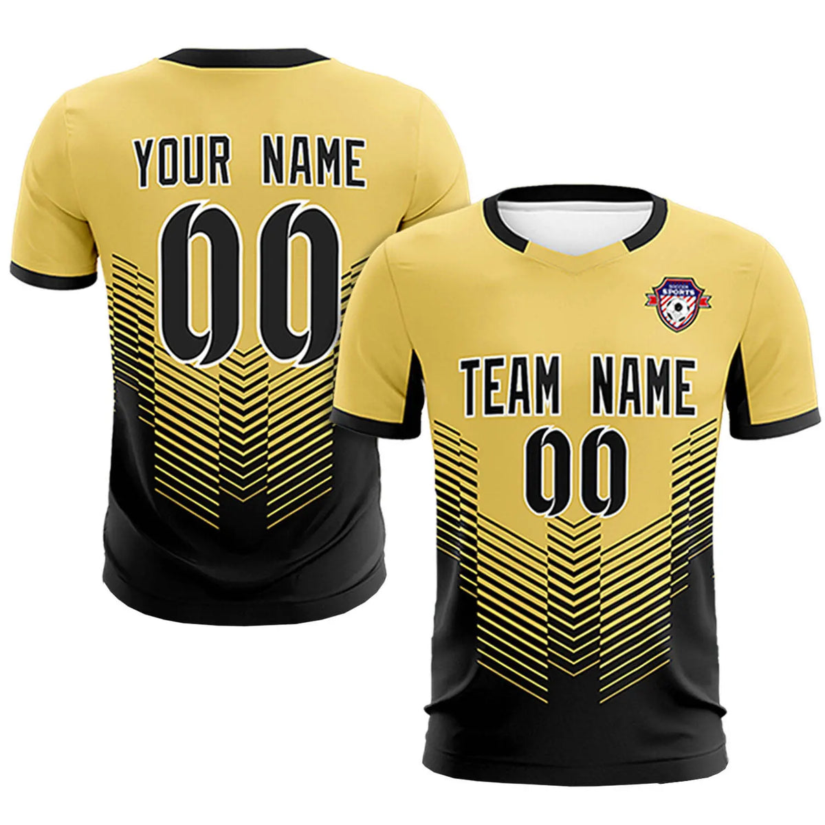 Custom Old Gold Black Sport Soccer Sets Jersey