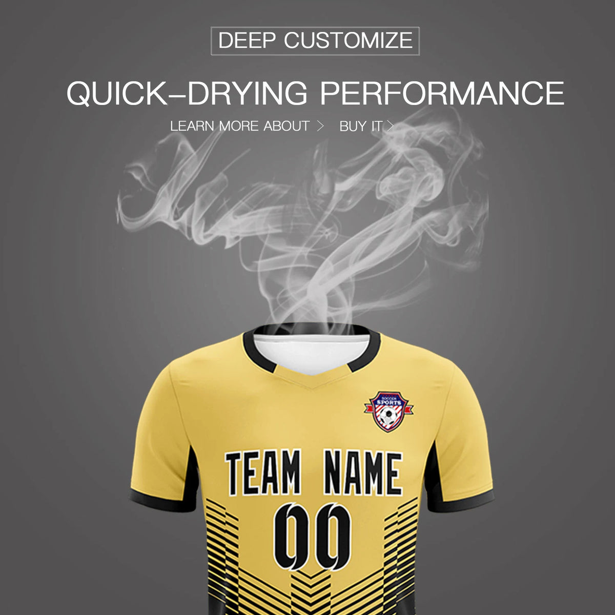 Custom Old Gold Black Sport Soccer Sets Jersey