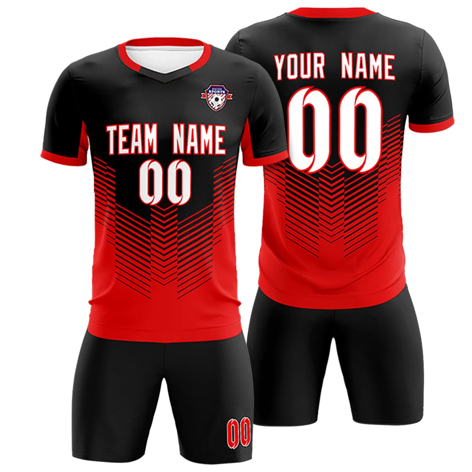 Custom Black Red Sport Soccer Sets Jersey