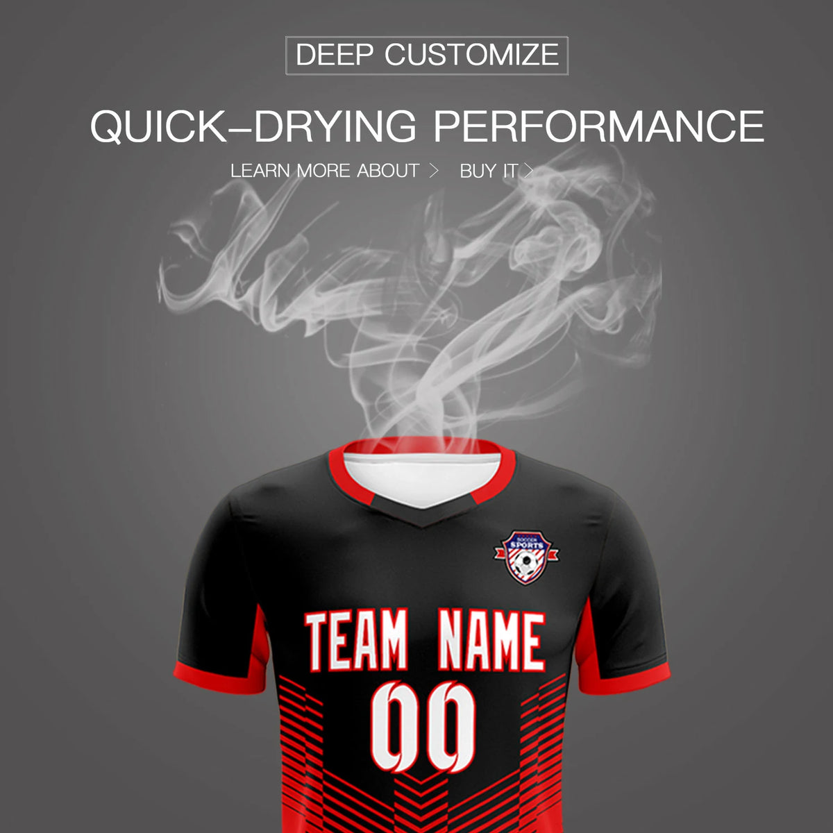 Custom Black Red Sport Soccer Sets Jersey