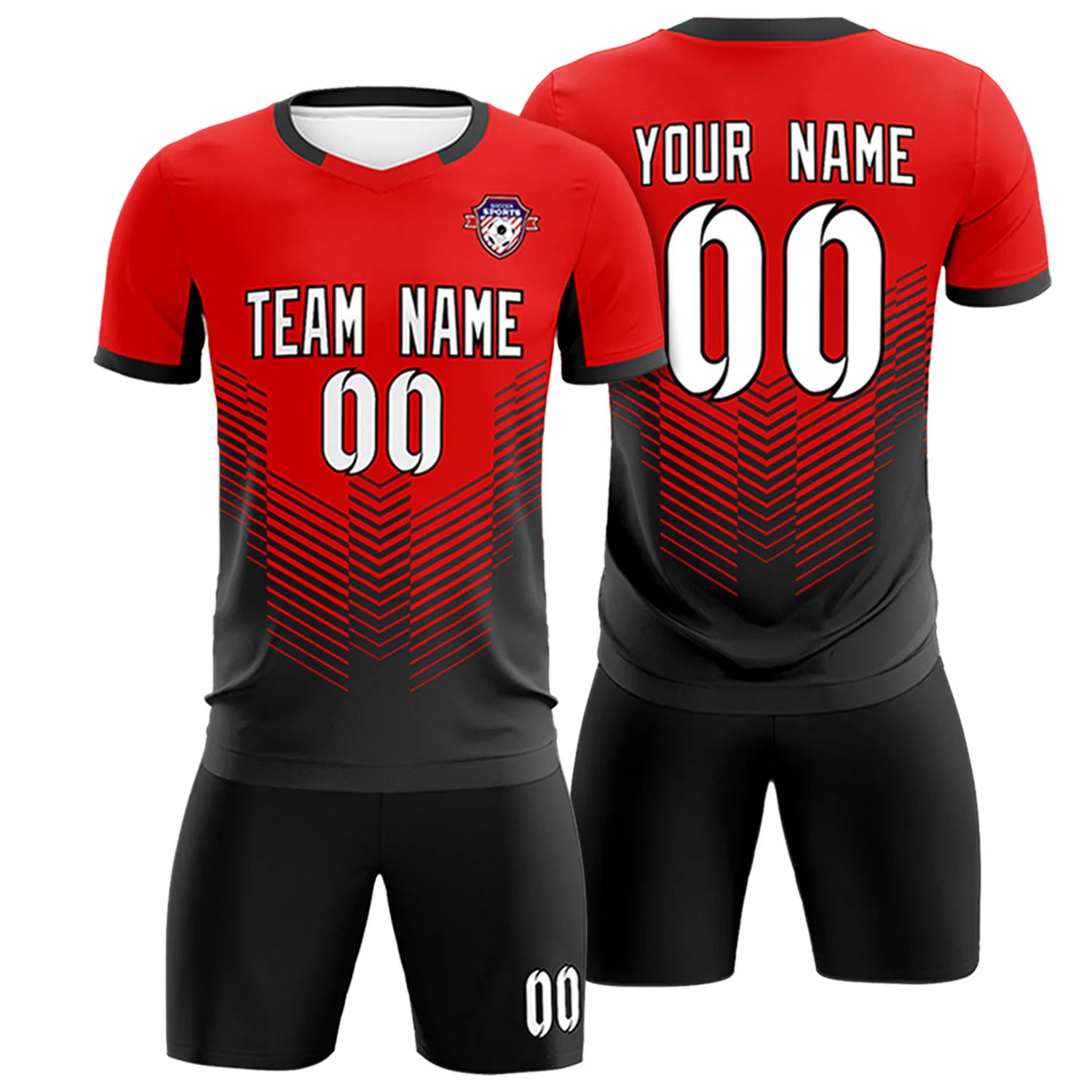 Custom Red Black Sport Soccer Sets Jersey