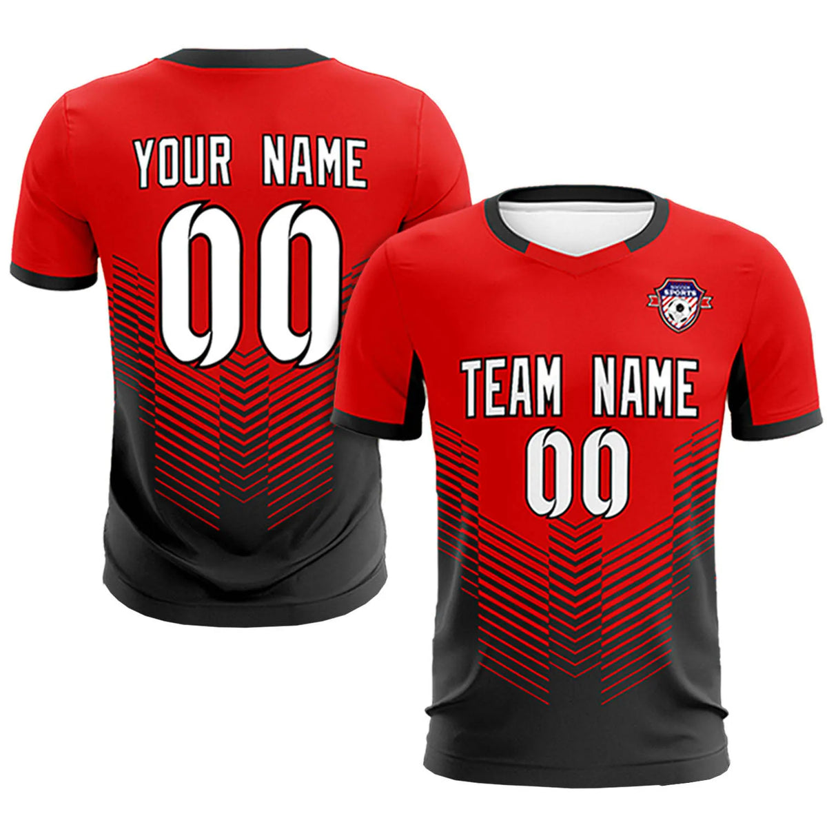 Custom Red Black Sport Soccer Sets Jersey