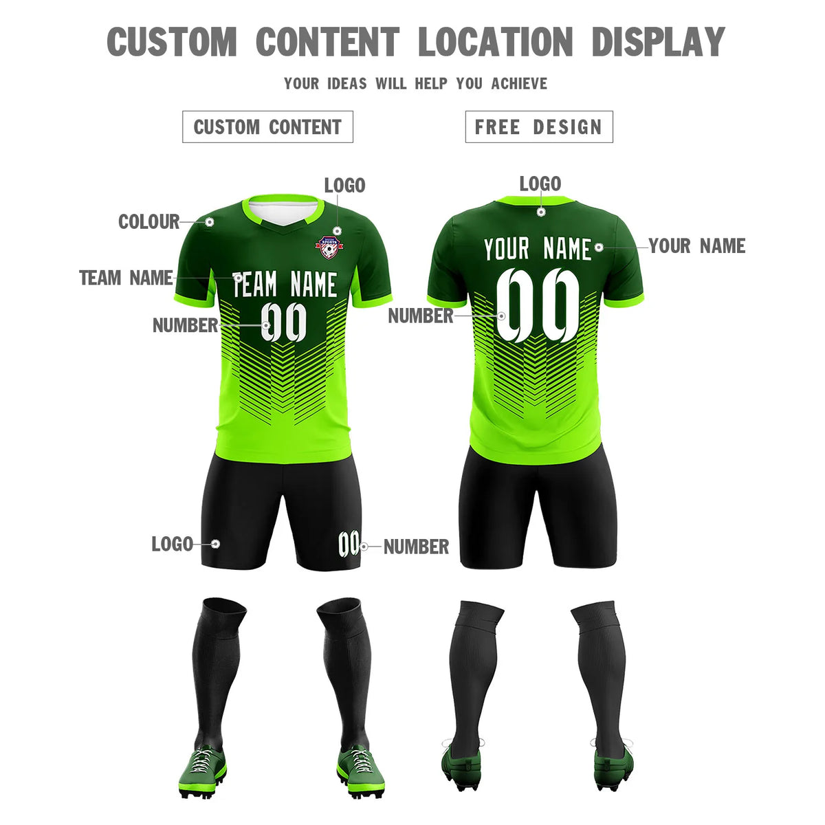 Custom Kelly Green Neon Green Sport Soccer Sets Jersey