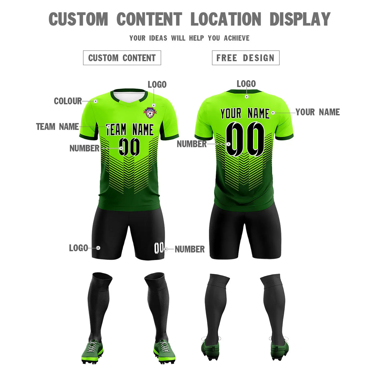 Custom Neon Green Kelly Green Sport Soccer Sets Jersey