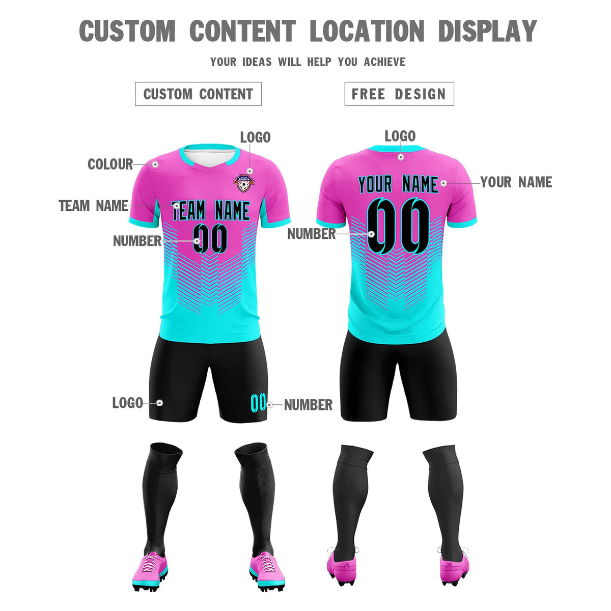 Custom Pink Bright Green Sport Soccer Sets Jersey