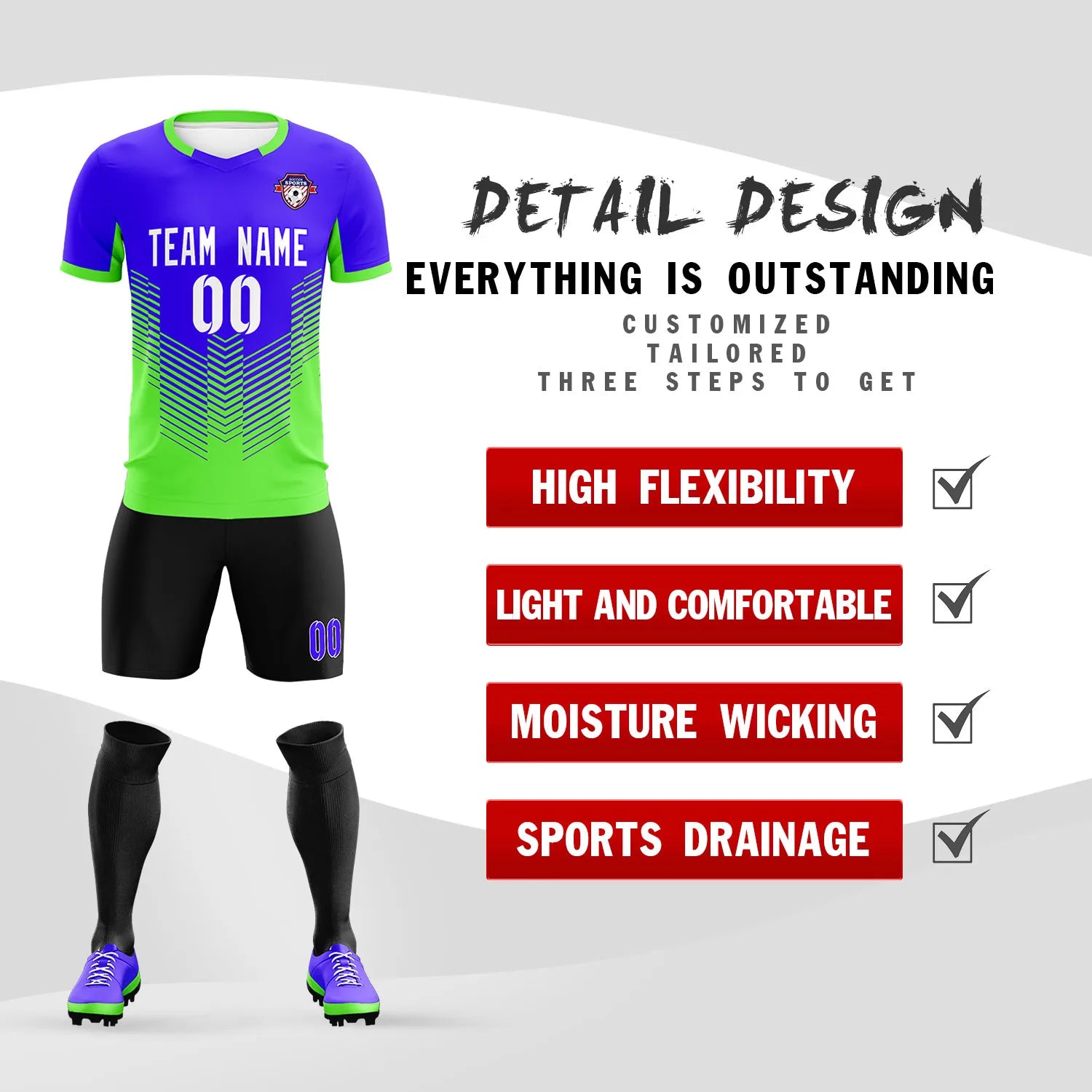 Custom Royal Blue Neon Green Sport Soccer Sets Jersey