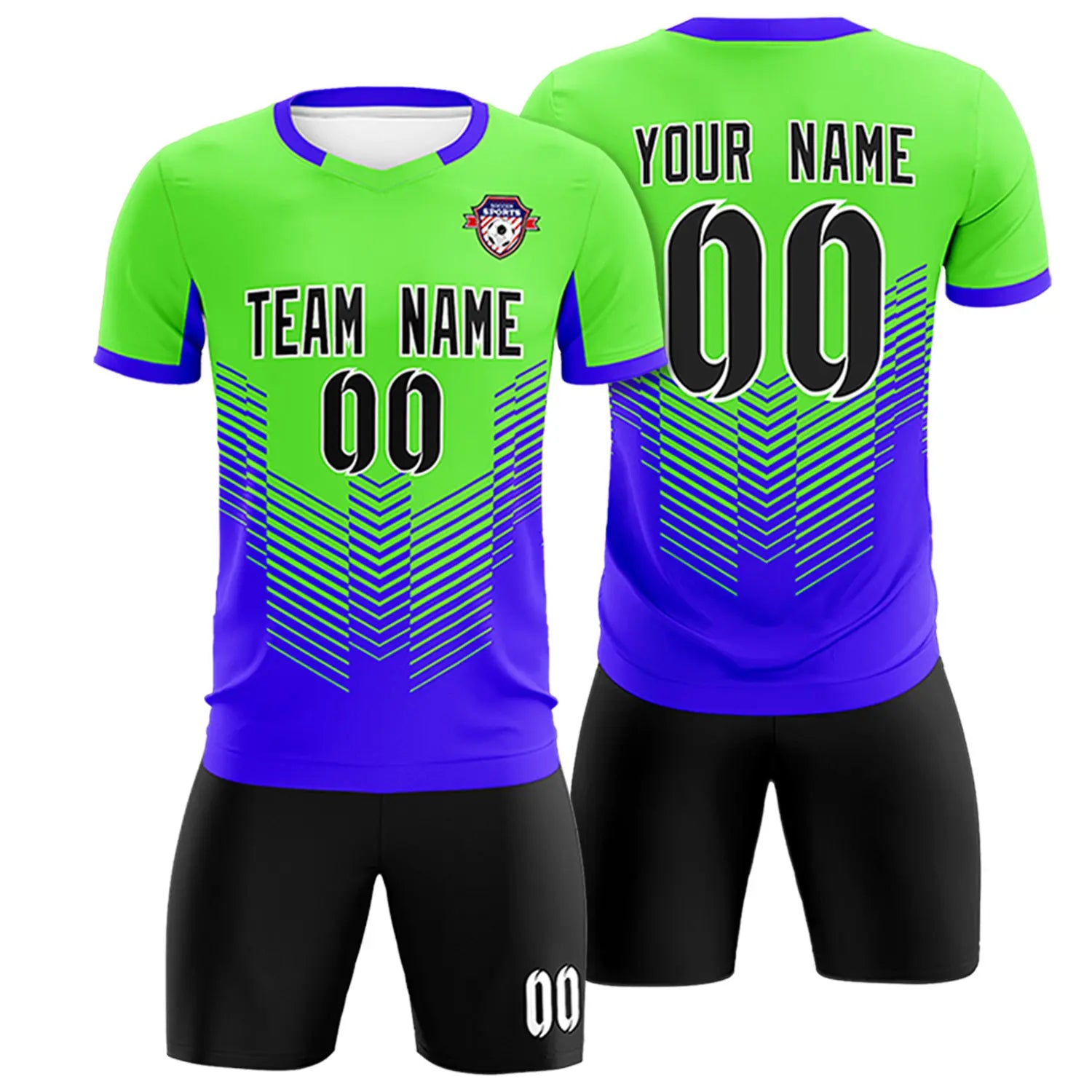 Custom Neon Green Royal Blue Sport Soccer Sets Jersey