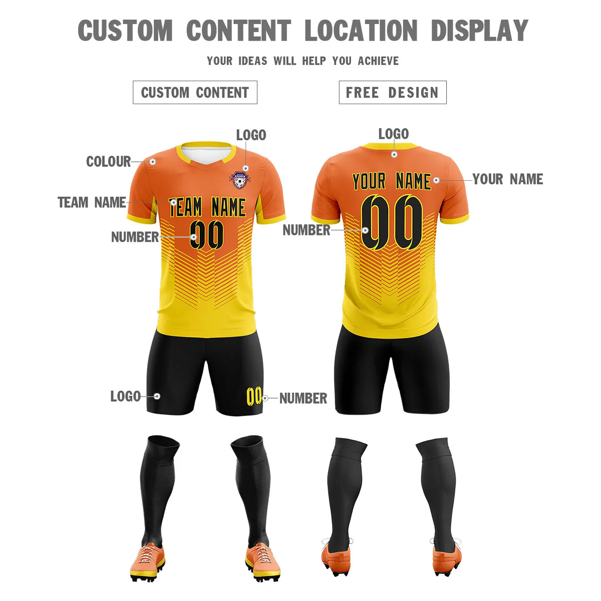 Custom Orange Yellow Sport Soccer Sets Jersey