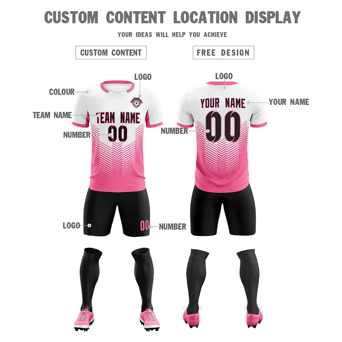 Custom White Pink Sport Soccer Sets Jersey