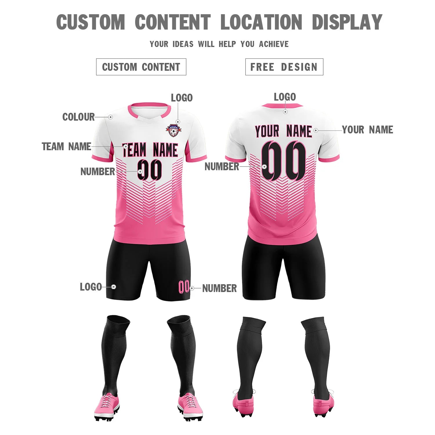 Custom White Pink Sport Soccer Sets Jersey