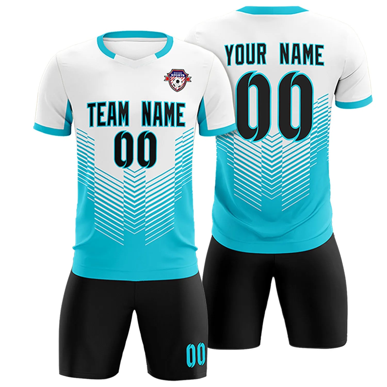 Custom White Aqua Sport Soccer Sets Jersey