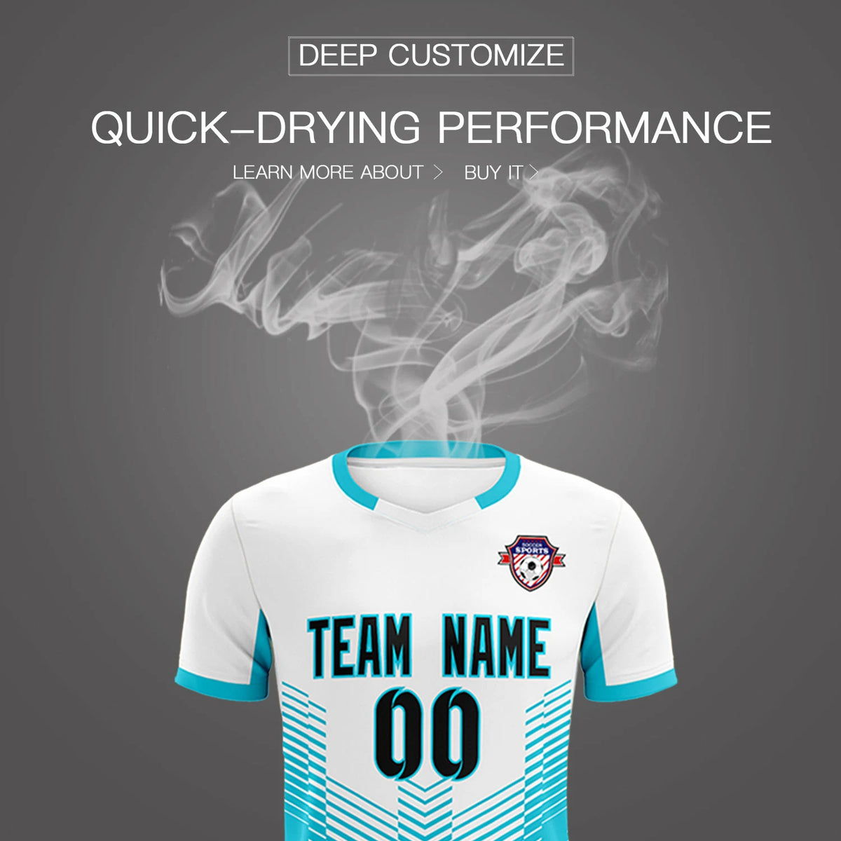 Custom White Aqua Sport Soccer Sets Jersey