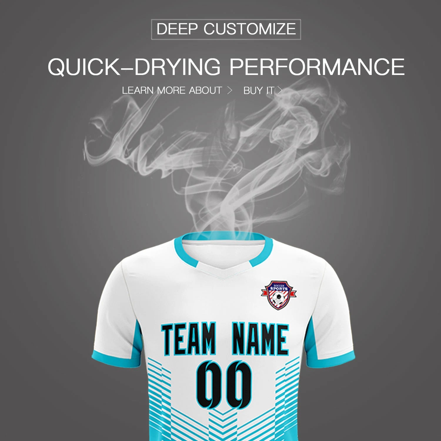 Custom White Aqua Sport Soccer Sets Jersey
