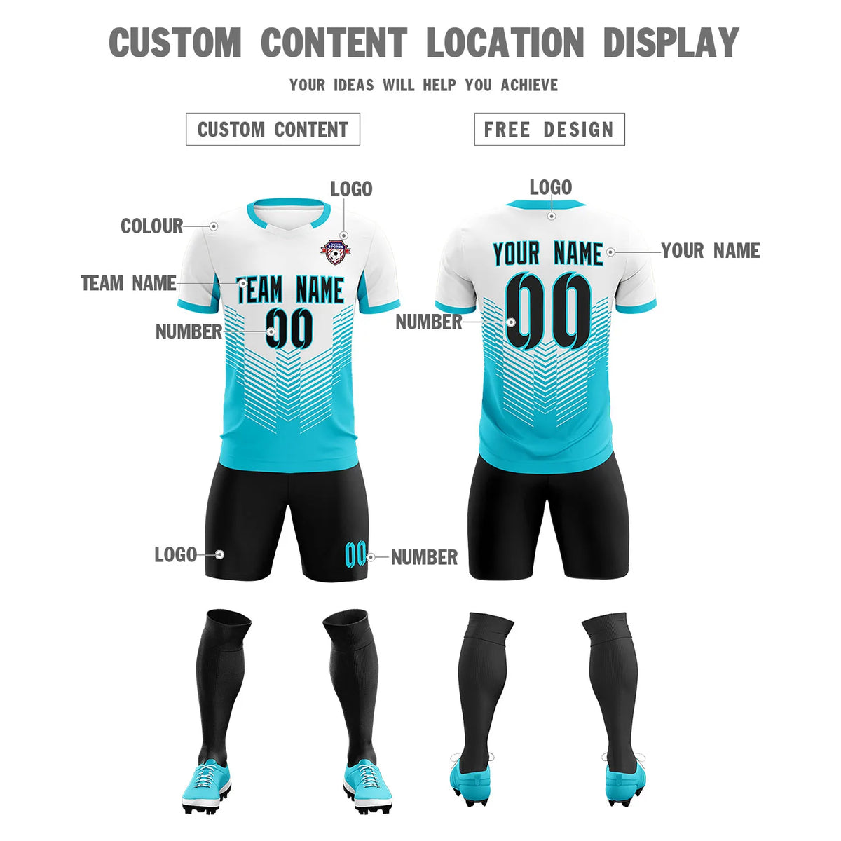Custom White Aqua Sport Soccer Sets Jersey