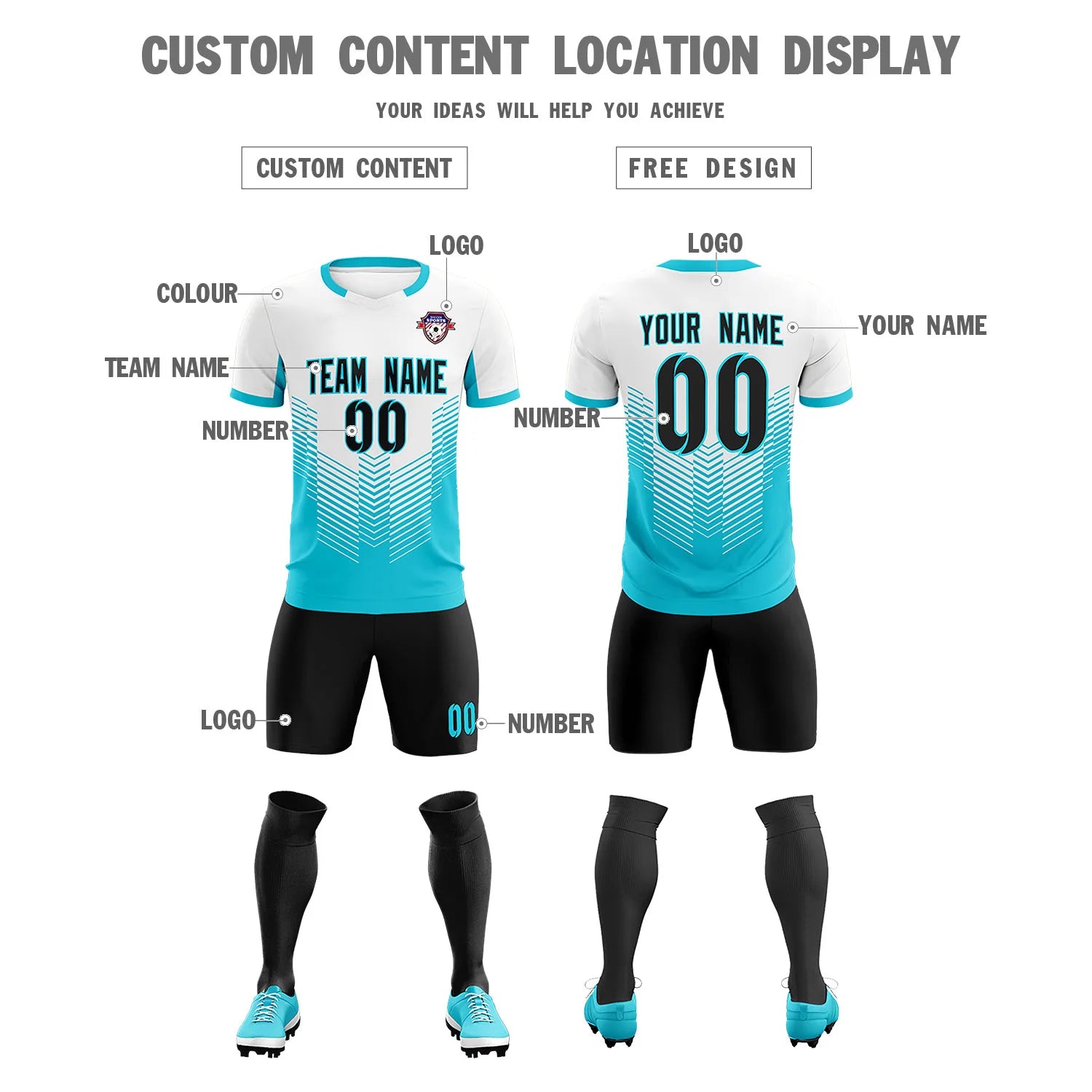 Custom White Aqua Sport Soccer Sets Jersey