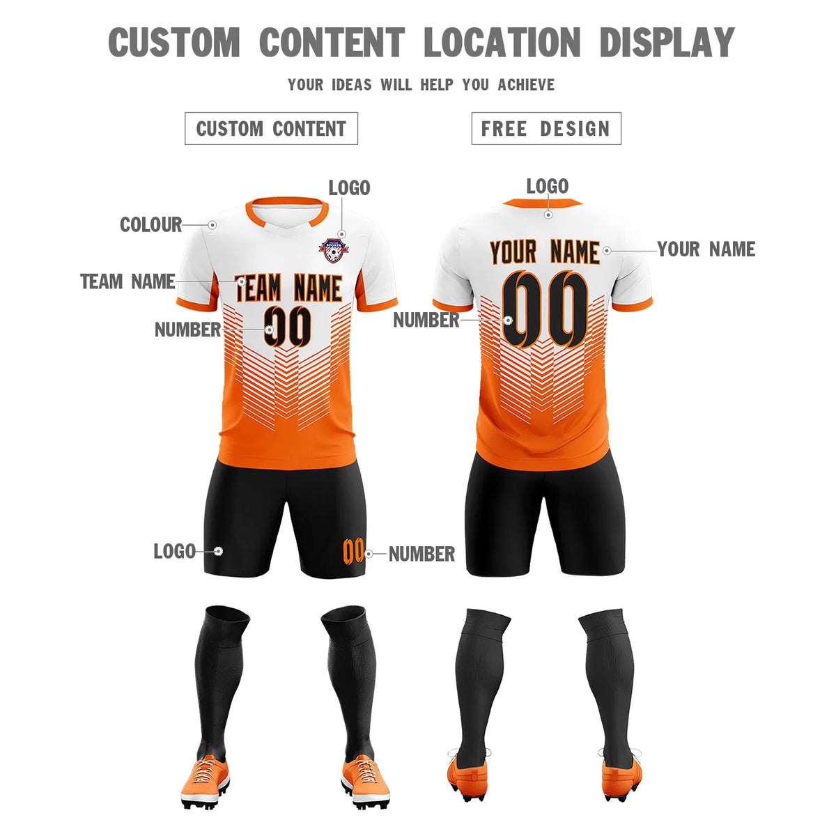Custom White Orange Sport Soccer Sets Jersey