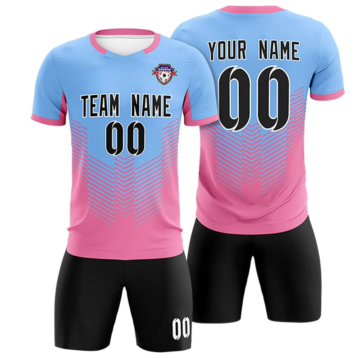 Custom Powder Blue Pink Sport Soccer Sets Jersey