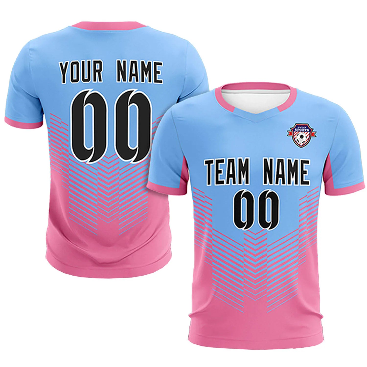 Custom Powder Blue Pink Sport Soccer Sets Jersey