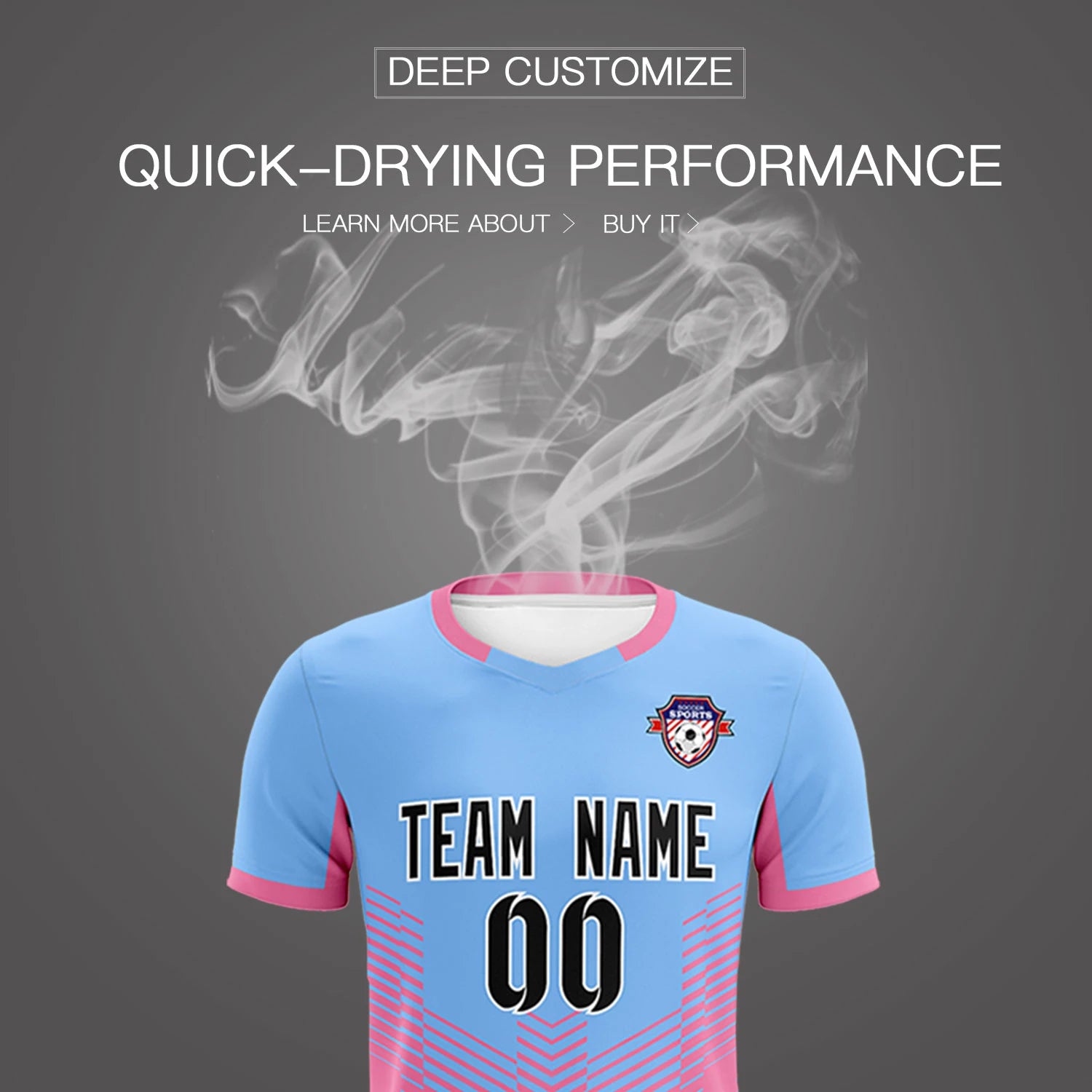 Custom Powder Blue Pink Sport Soccer Sets Jersey
