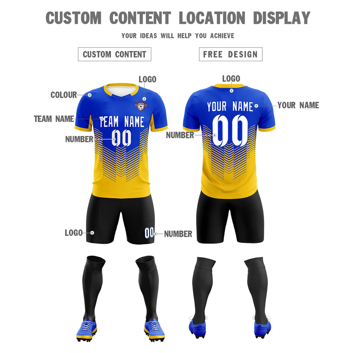 Custom Royal Blue Yellow Sport Soccer Sets Jersey