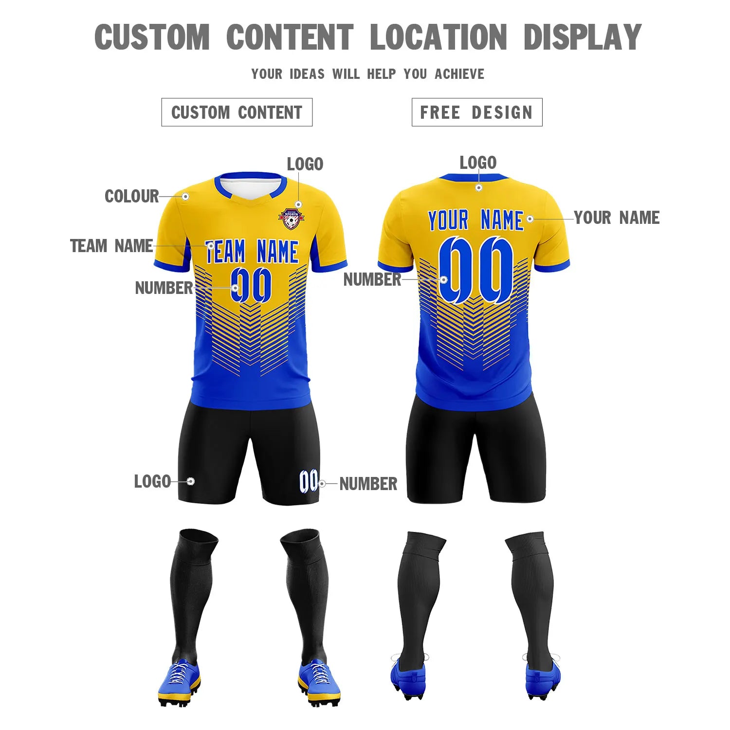 Custom Yellow Royal Blue Sport Soccer Sets Jersey