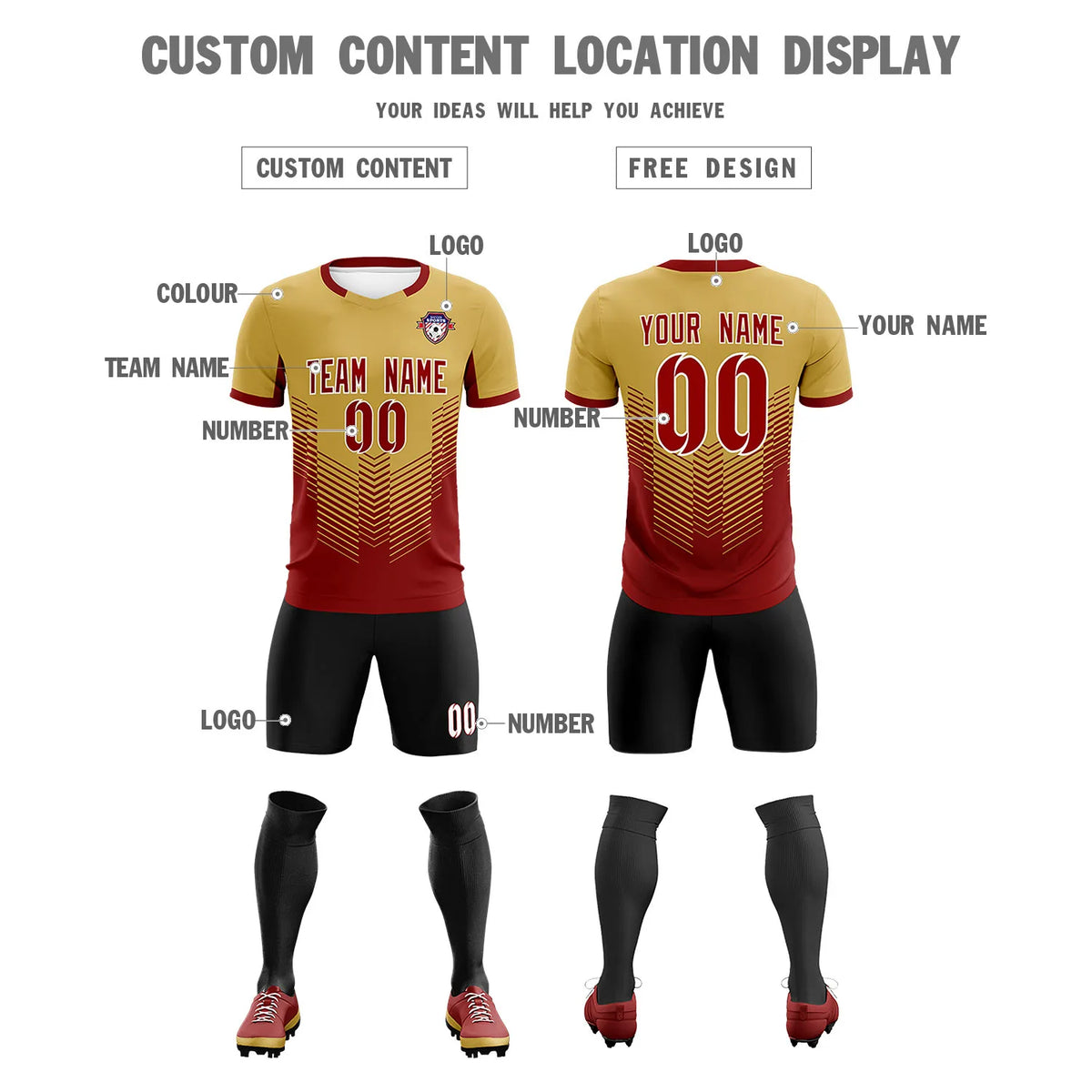 Custom Old Gold Crimson Sport Soccer Sets Jersey