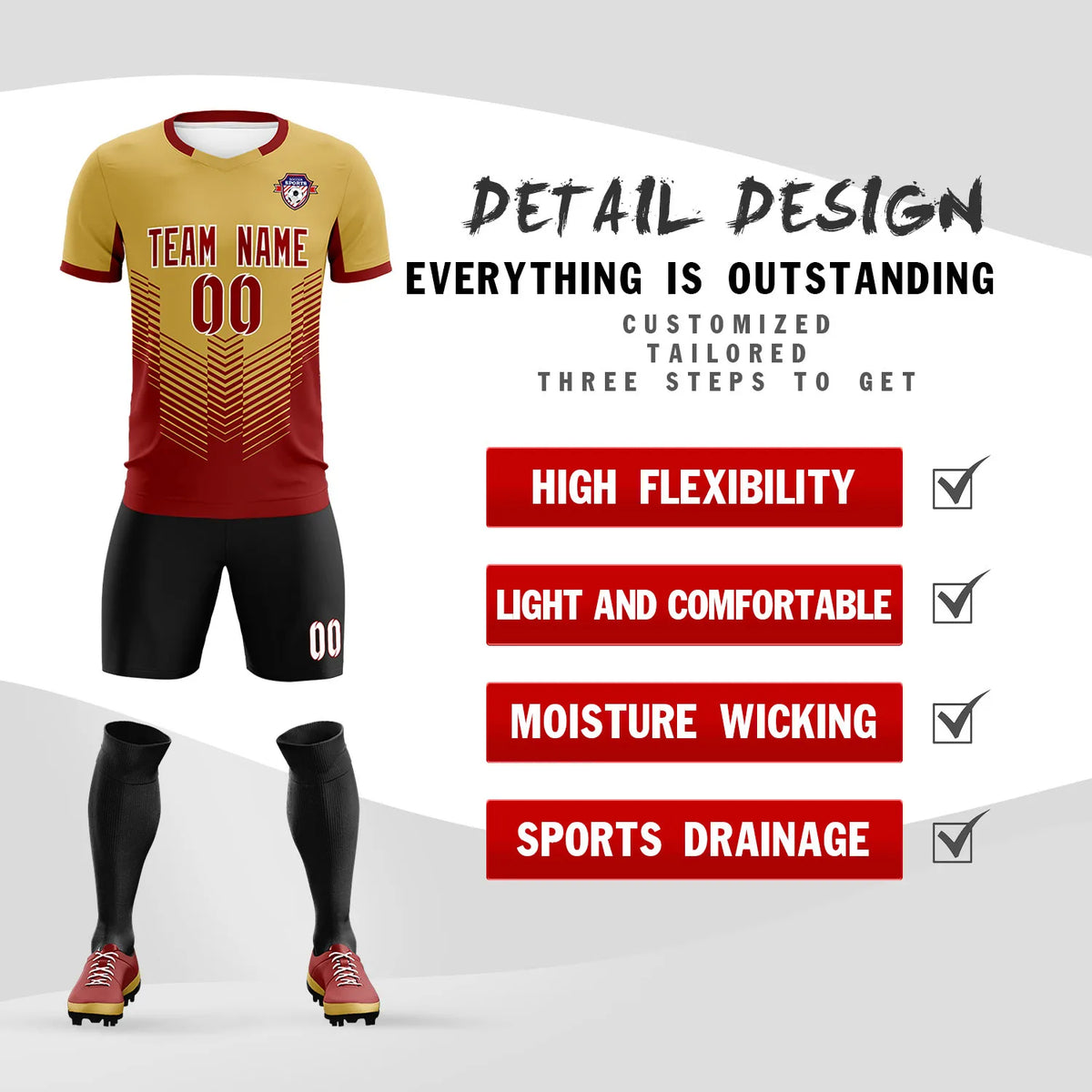 Custom Old Gold Crimson Sport Soccer Sets Jersey