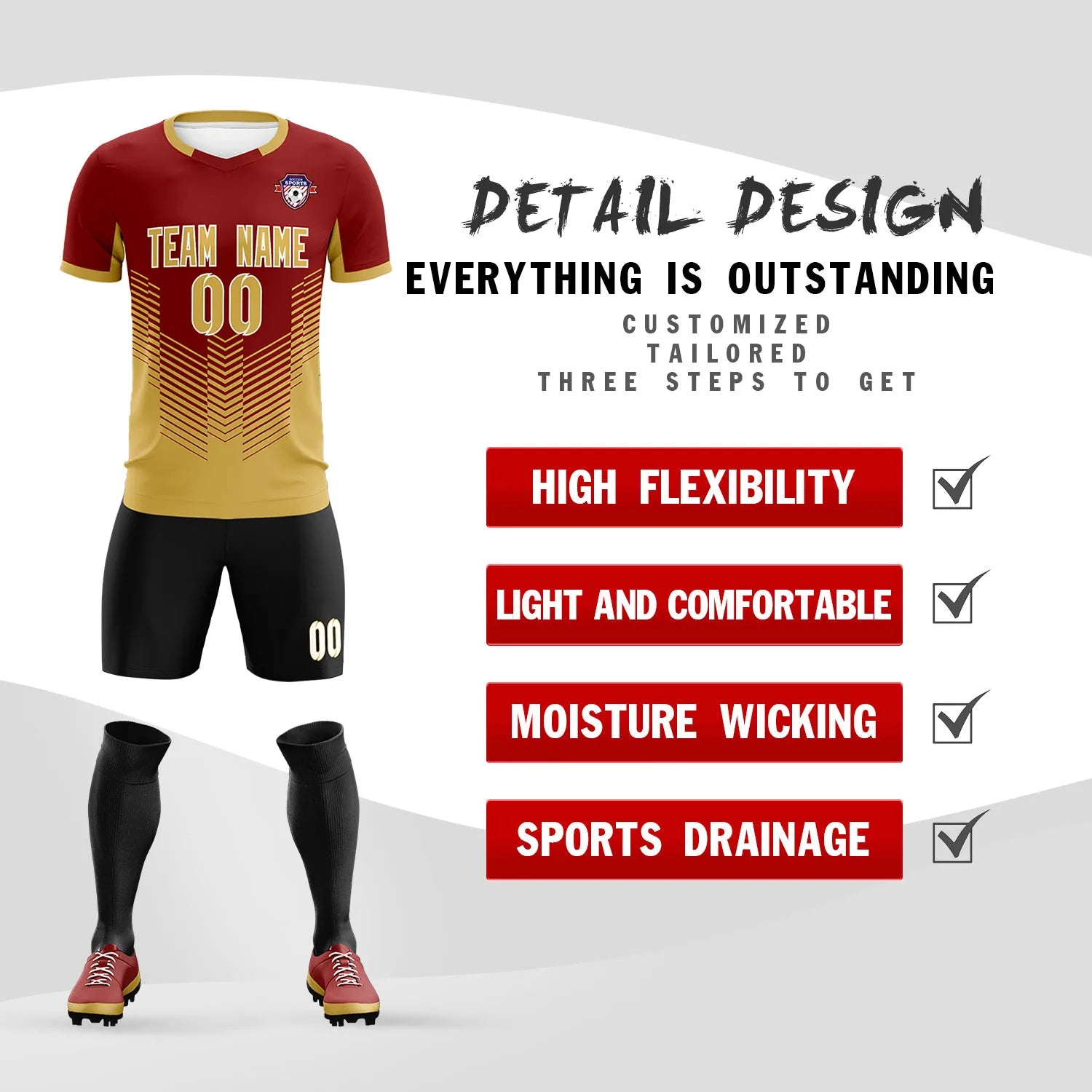 Custom Crimson Old Gold Sport Soccer Sets Jersey