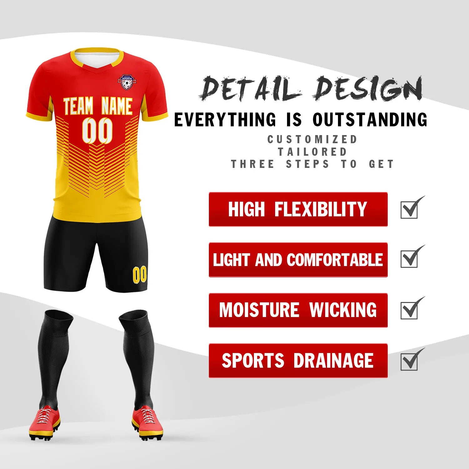 Custom Red Gold01 Sport Soccer Sets Jersey
