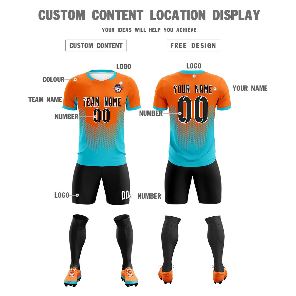 Custom Orange Aqua Sport Soccer Sets Jersey