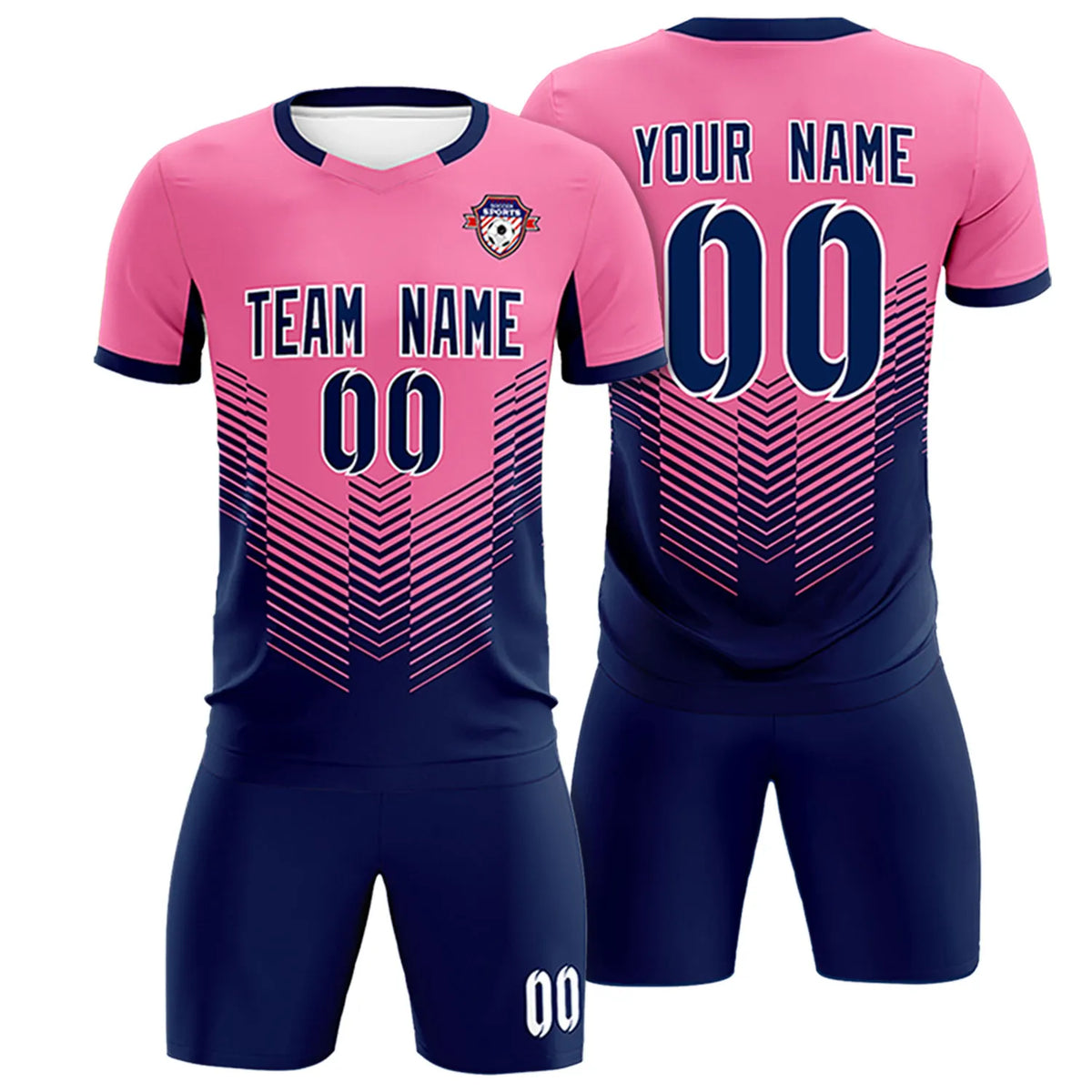 Custom Pink Navy Sport Soccer Sets Jersey