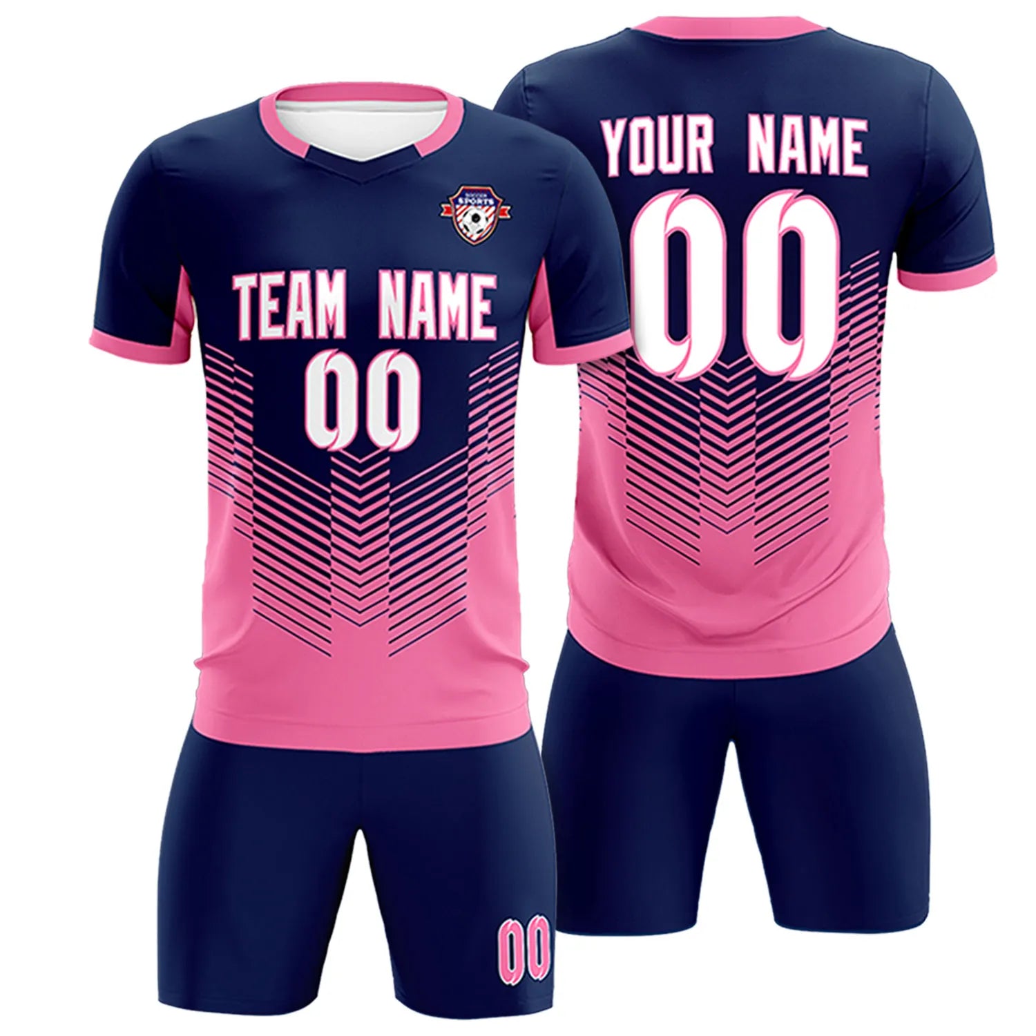 Custom Navy Pink Sport Soccer Sets Jersey