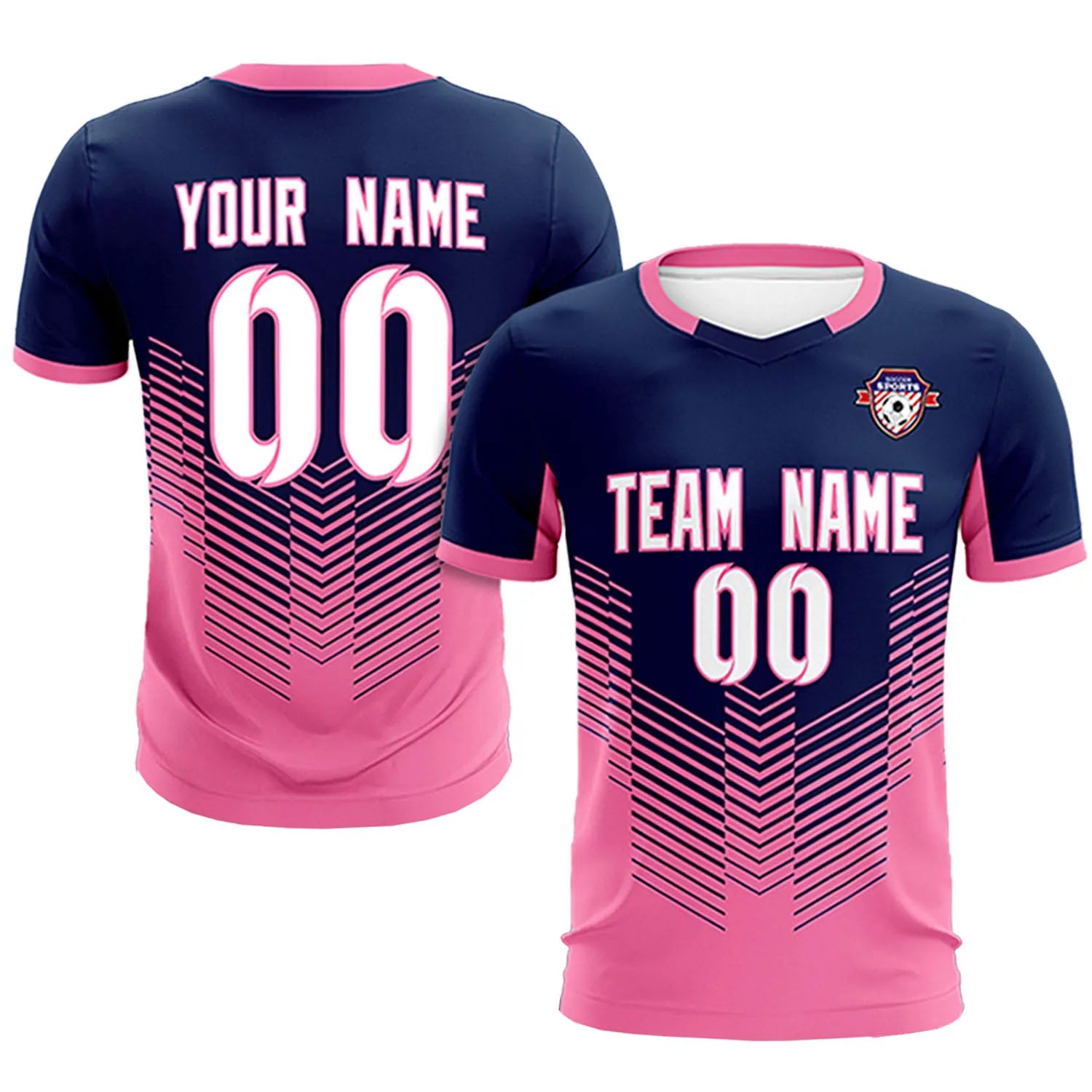 Custom Navy Pink Sport Soccer Sets Jersey