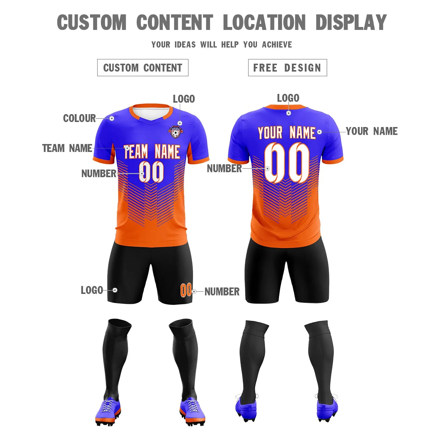 Custom Royal Blue Orange Sport Soccer Sets Jersey