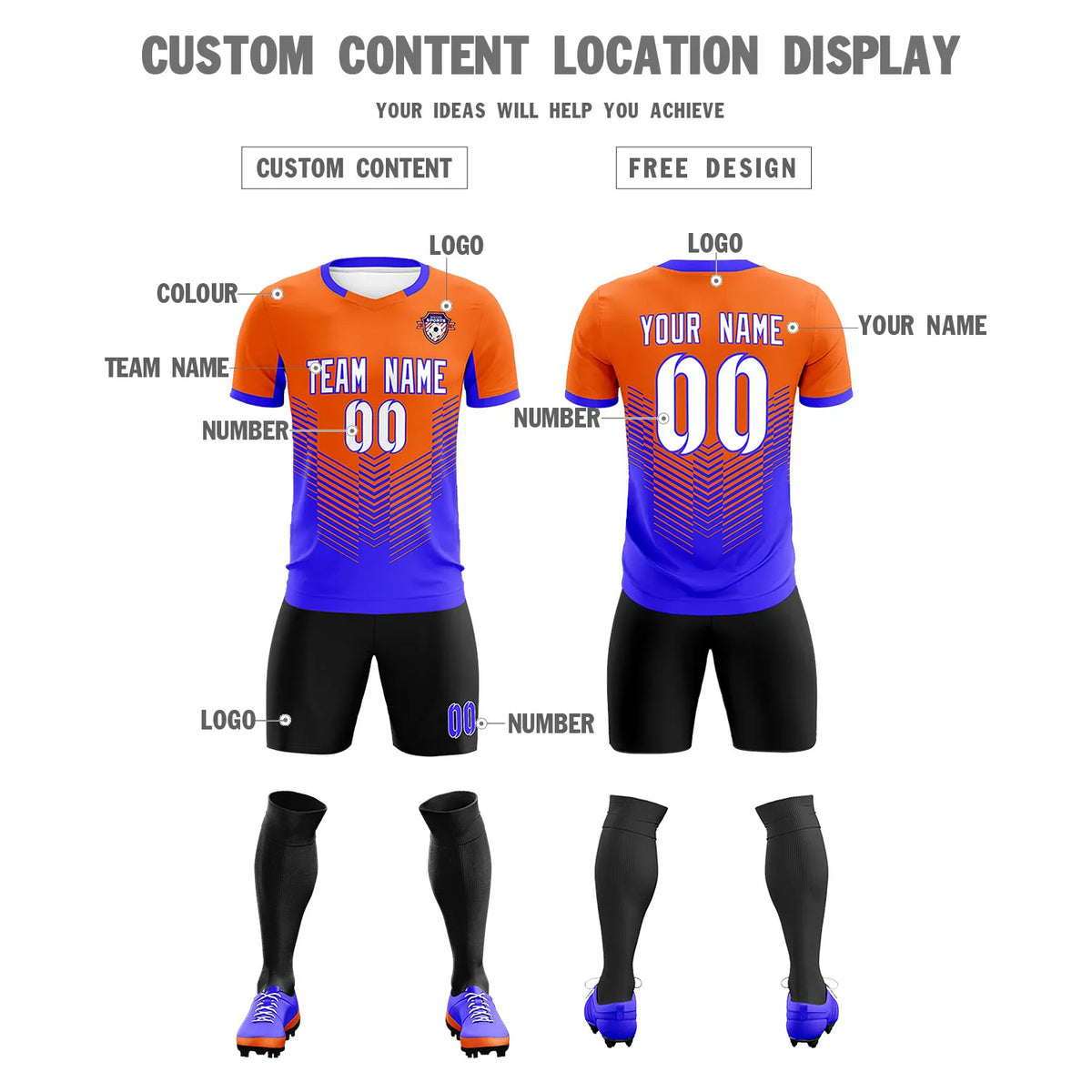 Custom Orange Royal Blue Sport Soccer Sets Jersey